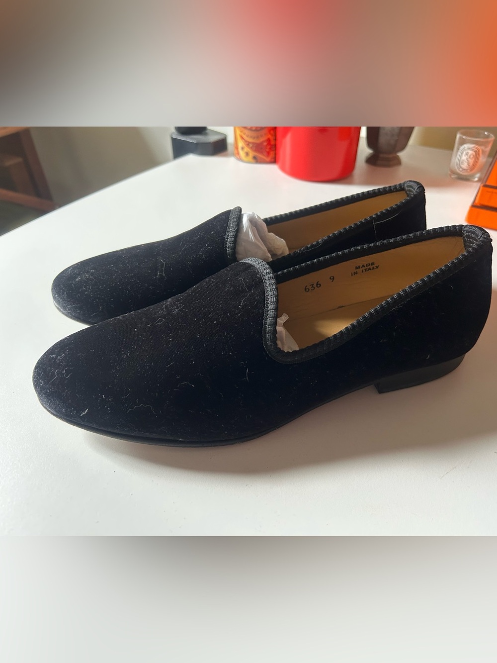 Del Toro Black Velvet Slip-On Loafers mens 9